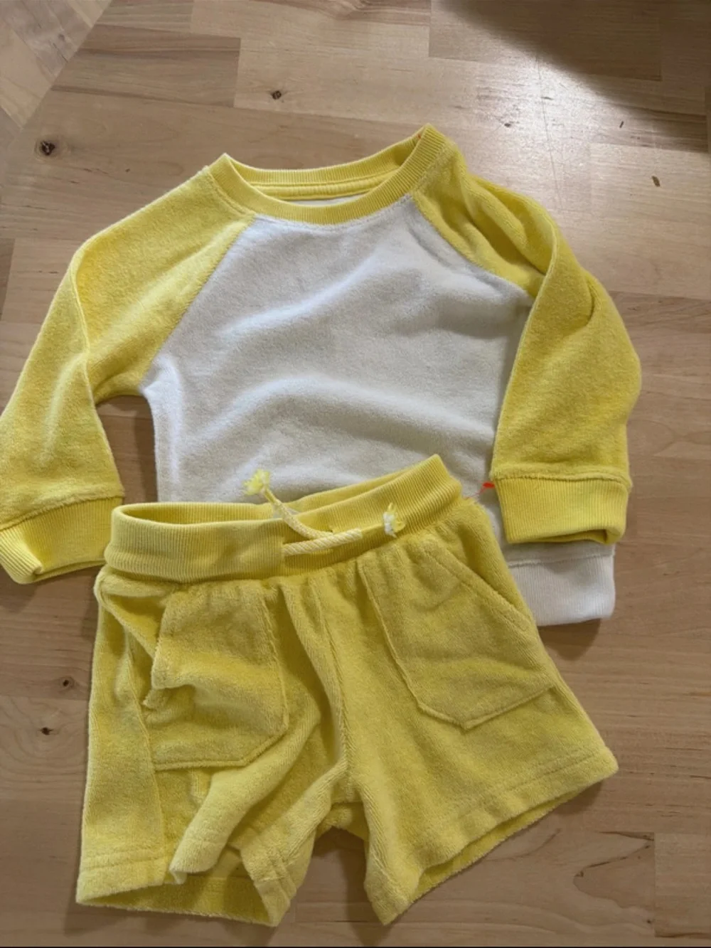 Cat & Jack Yellow and White Terry Raglan Set - 12 Months